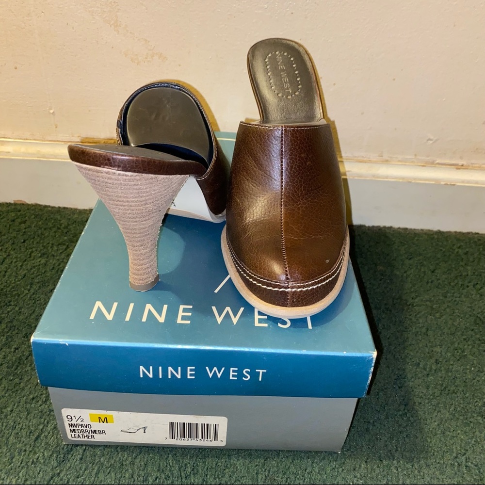 Brown Leather Heeled Mules